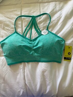 Xersion Strappy Light-Support Sports Bra in Teal Green